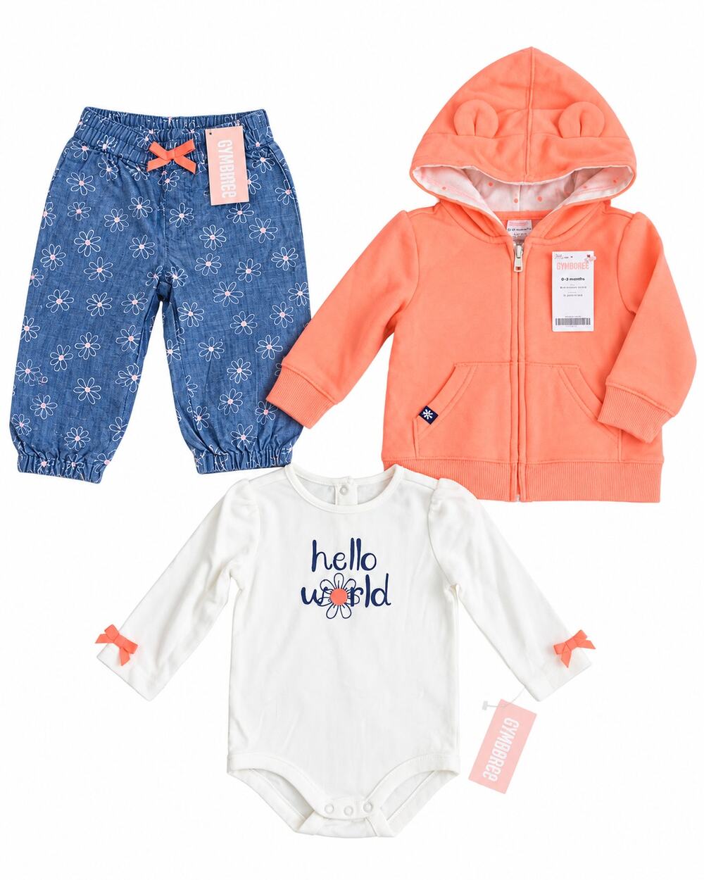 NWT Gymboree Baby Girl 3 Piece Outfit Set 6-12M Hoodie Bodysuit Floral Pants